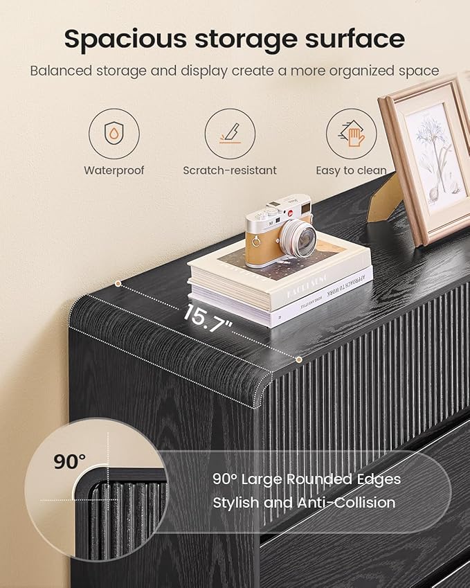 AOGLLATI Mid Century Modern 5 Drawer Dresser for Bedroom, 45" Tall Wood Fluted Dressers & Chests of Drawers with Curved Profile Design for Bedroom,Black
