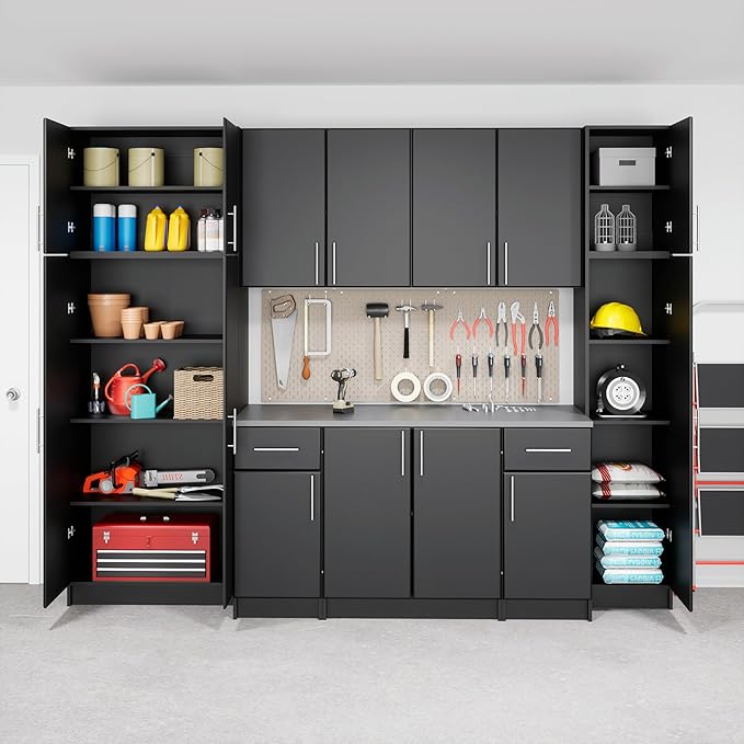 Prepac Elite 16” Wide Black Storage Cabinet with 2 Adjustable Shelves, Ideal for Bathroom, Pantry, Kitchen, Home Office, Laundry Organization, Good for Narrow Spaces 16”W x 65”H x 16”D, Black