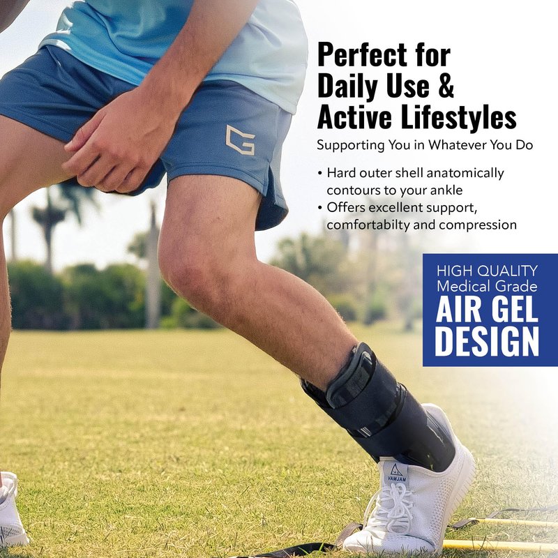 Braceapedia AnklePro Air Cushion Stirrup Ankle Stabilizer Brace - Removable Cold Therapy 3-Strap Rigid Stirrup Ankle Splint w/Gel Pad for Women & Men - Lateral Support for Stability, White, Regular