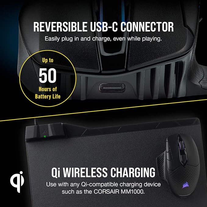 Corsair Dark CORE RGB PRO SE Wireless FPS/MOBA Gaming Mouse with Qi Charging – 18,000 DPI – 8 Programmable Buttons – Sub-1ms Wireless – iCUE Compatible – PC, Mac, PS5, PS4, Xbox – Black