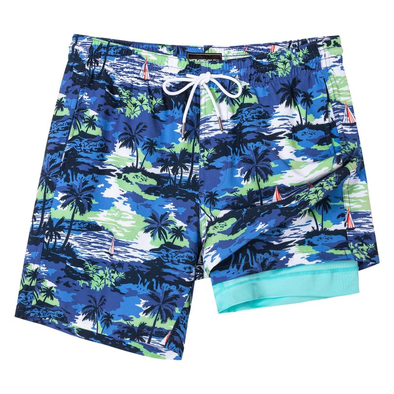 SURF CUZ Mens Swim Trunks with Compression Liner Quick Dry Swim Shorts 7" Swimming Trunks Stretch Bathing Suit 7 Inch,Blue Sea,L