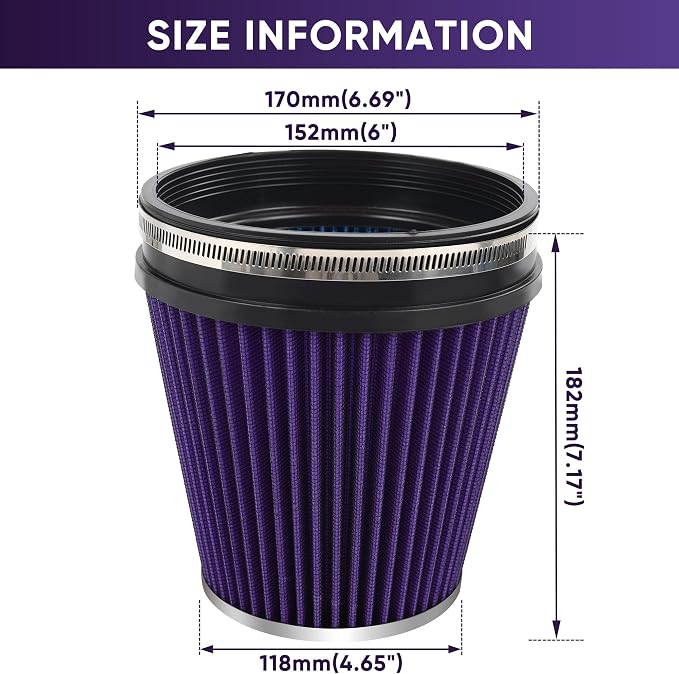 6" 152mm Cold Air Intake Filter Clamp-On Replacement High Flow Inlet Air Filter