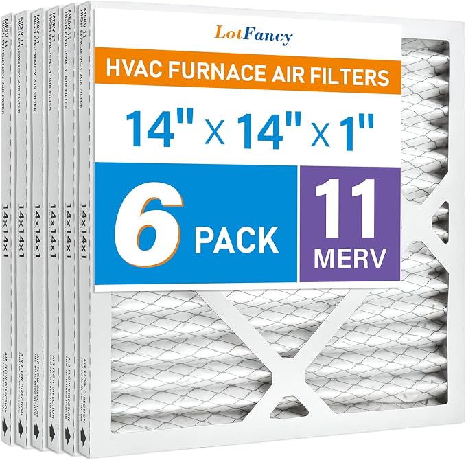 LotFancy 14x14x1 Air Filter MERV 11 6-Pack, Electrostatic Pleated AC Furnace