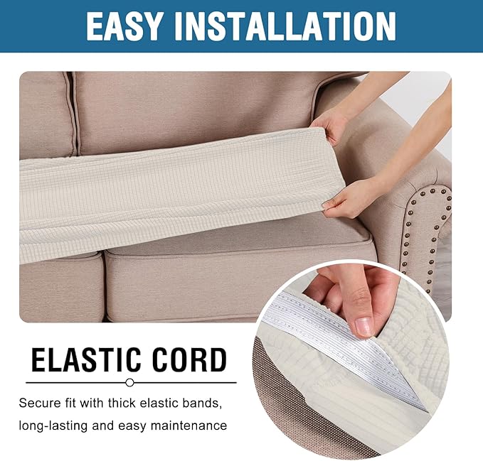H.VERSAILTEX Super Stretch Individual Seat Cushion Covers Sofa Covers Couch Cushion Covers Slipcover Sets Thick Jacquard Textured Twill Fabric (1 Piece Chair Cushion Cover, Cream)