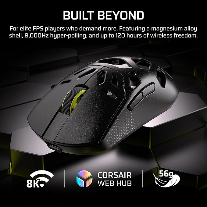 Corsair Sabre v2 PRO Wireless MG FPS Gaming Mouse – 33,000 DPI Marksman S Sensor, 8,000Hz Hyper-Polling, Durable Magnesium, Lightweight, Up to 120hr Battery – Black