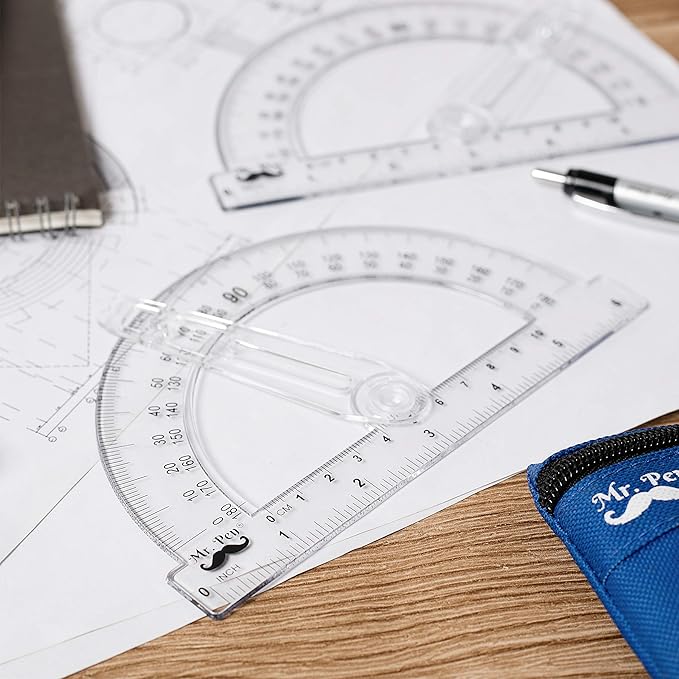 Mr. Pen- Plastic Protractor with Swing Arm, 3 Pack, 6 Inch, Clear Protractors for Geometry Classroom Student School & Office Supplies, Swing Arm Math Protractors 180 Degrees