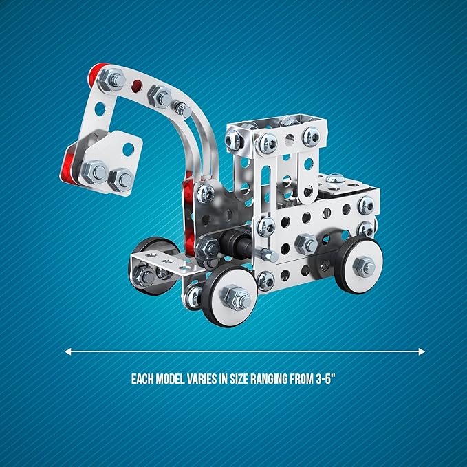 Schylling Steel Works Mechanical Multi-Model - Steel Building Set - Includes 300 Pieces, Tools, and Instructions to Make 10 Different Models - Ages 8 and Up