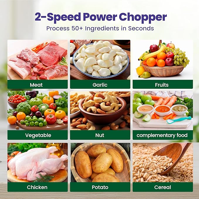 BUMET 800W 2-12cup Food Chopper LED Timer 3-Tier 6 Blades