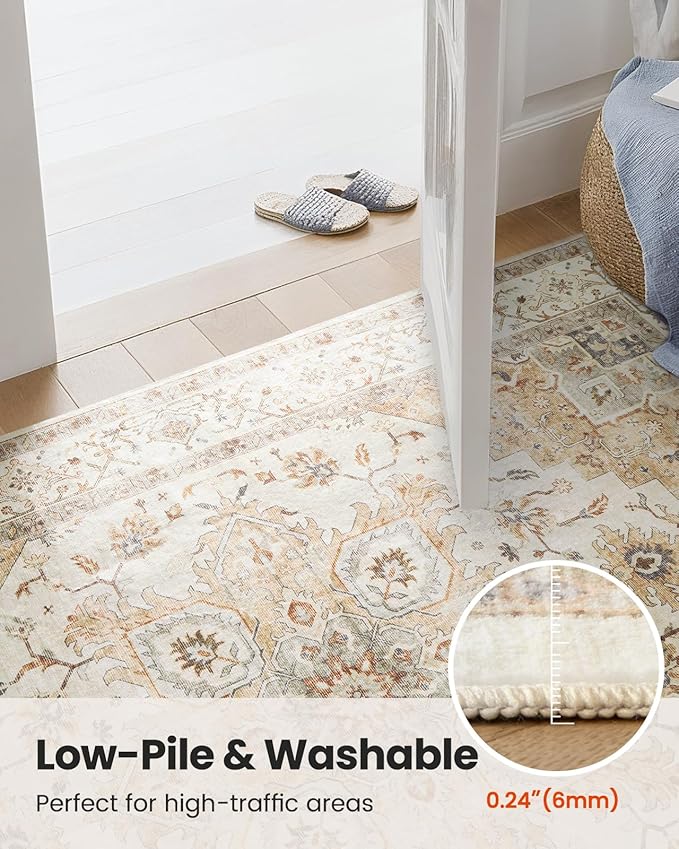 AMADA HOMEFURNISHING 2x6 Washable Runner Rug, Low-Profile Kitchen Rugs with Non-Slip Backing & Durable Edge Binding, Vintage Entryway Runner Rug for Bedroom & Hallway