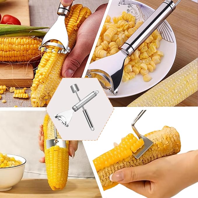 WSIOKYW 2 Pcs Corn Peeler Corn on the Cob Stripper Tool 304 Stainless Steel Corn Thresher with Ergonomic Handle Easy to Use Corn Peeler for Corn on the Cob Safe Durable Kitchen Tools