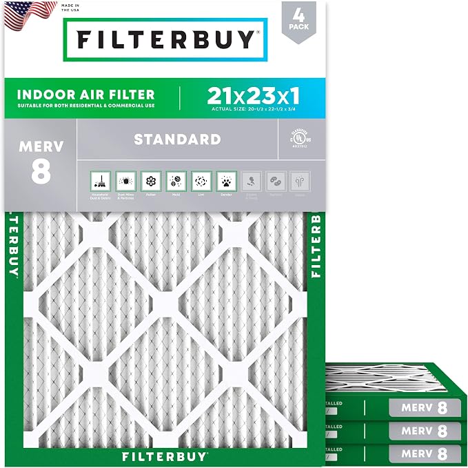Filterbuy 21x23x1 Air Filter MERV 8 Essential Dust & Allergy Defense,