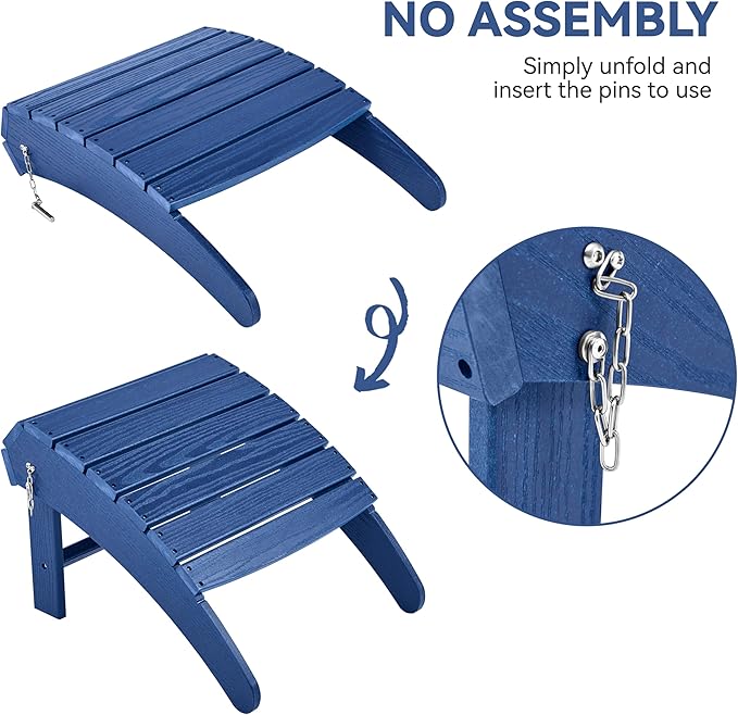 Yaheetech Adirondack Ottoman Footrest for Adirondack Chair,HDPE All Weather Outdoor Folding Foot Stool for Porch, Backyard, Lawn, Navy Blue