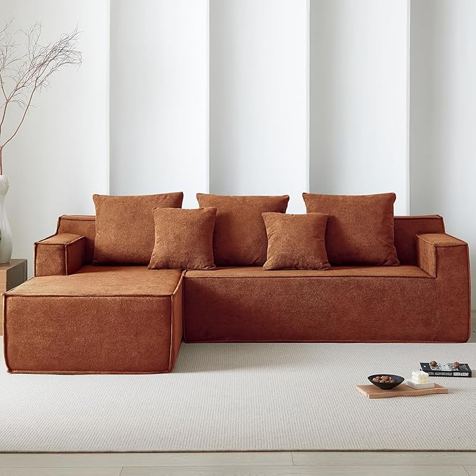 Boneless Couch for Living Room, 101" Modular Sectional Sofa Couches, L-Shape Sofa with Deep Seat, Comfy Cloud Sofa Velvet Fabric, No Assembly Required
