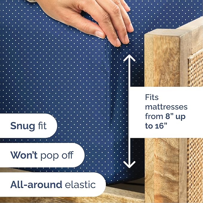 Navy Blue Polka Dots Bed Sheet Set – 1 Flat & 1 Fitted Sheet & 1 Pillowcase w/ Deep Pockets – Polka Dot Bedding - Ultra-Soft, Wrinkle & Fade Resistant - Comfy, Breathable and Cooling - Twin Size Set