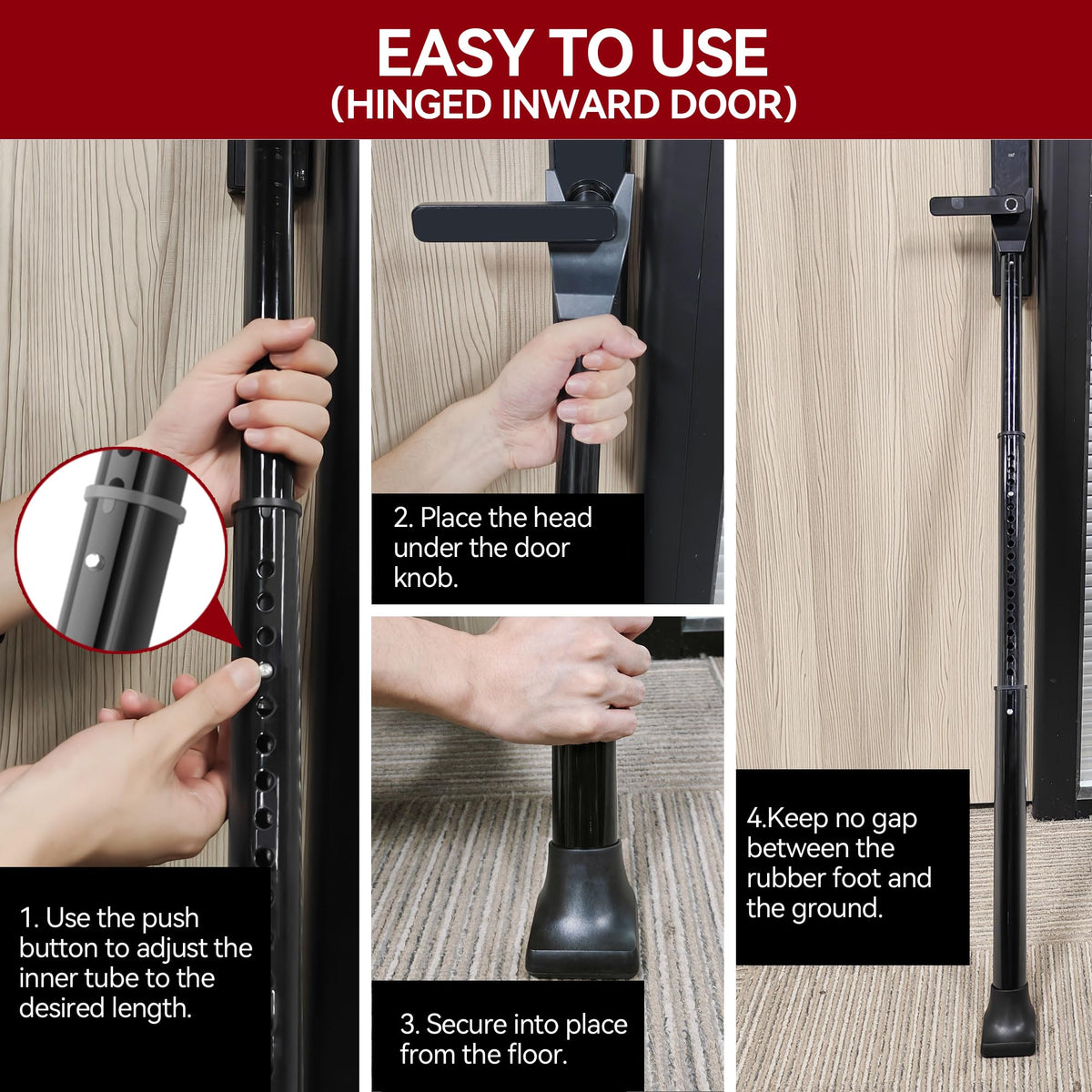 AceMining Upgraded Door Security Bar & Sliding Patio Bar, Heavy Duty Stoppers Adjustable Jammer for Home, Apartment, Travel (2 Pack,Black)