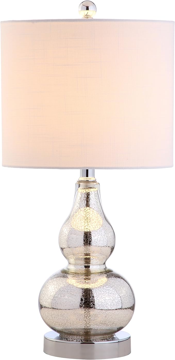 JONATHAN Y 20.5" Mercury Silver Glass Table Lamp, Modern Gourd Bedside Nightstand Lamp for Bedroom, Living Room, White Linen Shade, LED Bulb Included (JYL1028C)