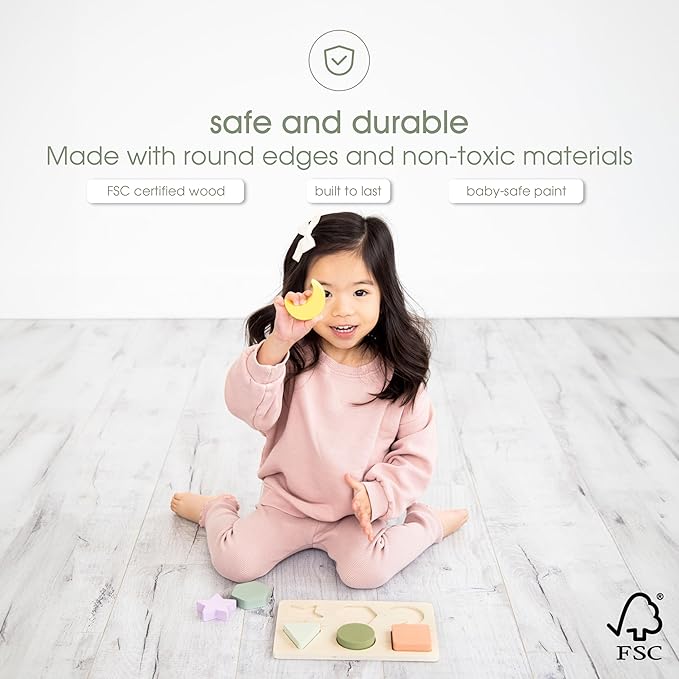 Pearhead Wooden Shapes Puzzle, Color and Shape Learning Toy for Toddlers, Montessori Educational Play, Spring Easter Basket Gift