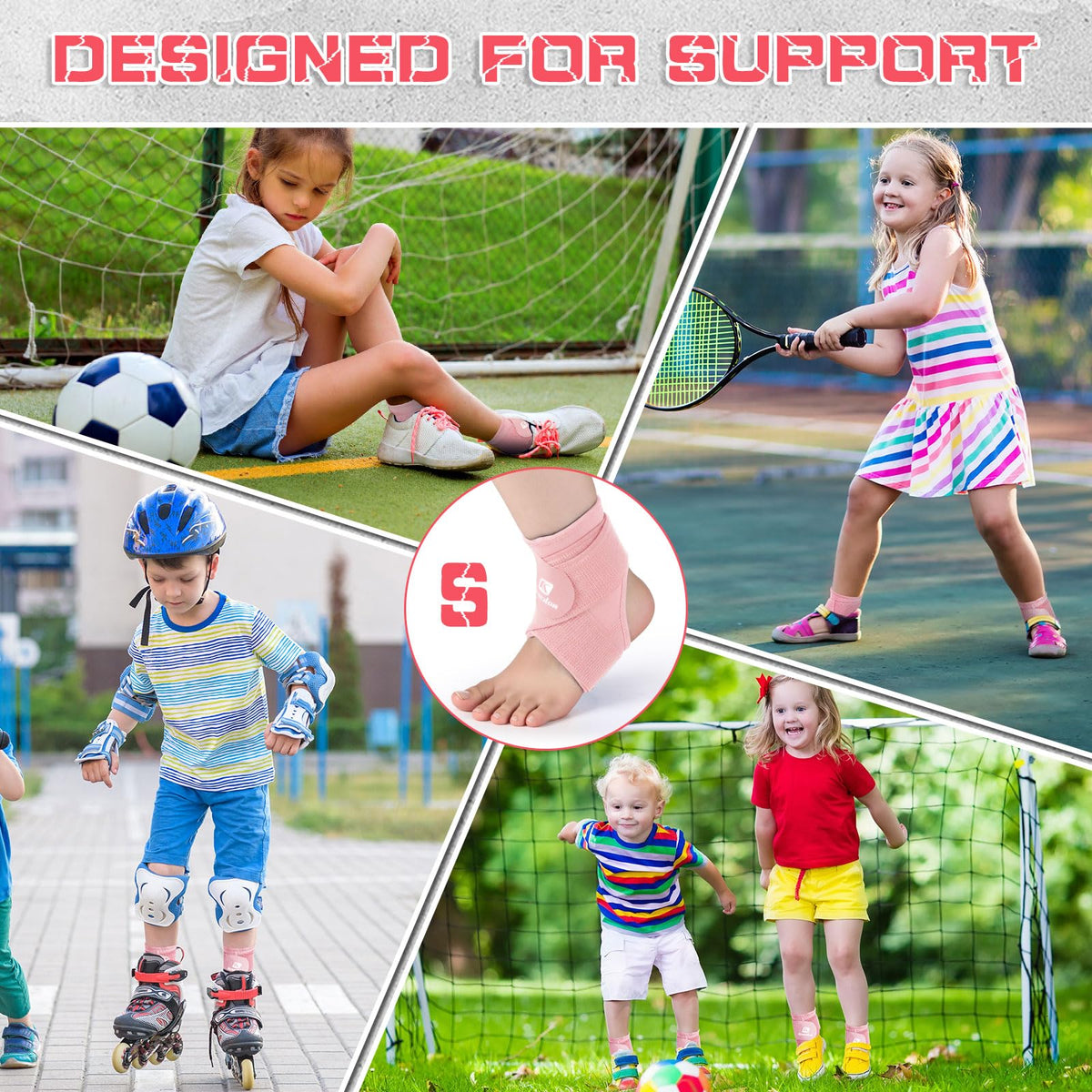 Honoson 2 Pcs Ankle Brace Kid Ankle Support Youth Neoprene Lace up Compression Sleeve Foot Brace Stabilizer with Adjustable Strap for Sport Sprained Plantar Fasciitis Achilles Tendonitis(Pink,S)