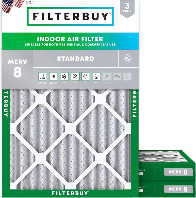 Filterbuy 28x30x2 Air Filter MERV 8 Essential Dust & Allergy Defense,