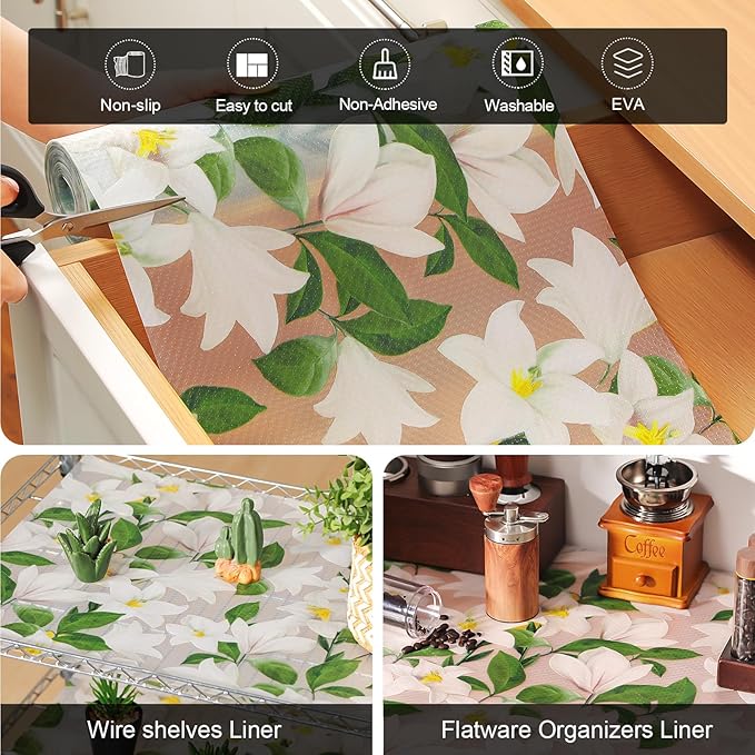 Cooyes Shelf Liner – Premium Non-Adhesive Cabinet & Drawer Liner for Kitchen – Waterproof Shelf Paper with Modern Pattern – Durable EVA Cabinet Mat – Easy to Cut （24" W x 240" L）