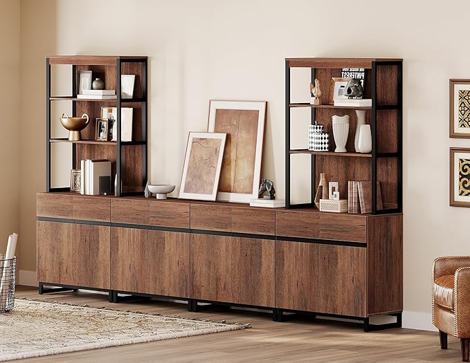 WAMPAT 3 Tier Bookshelf with Storage Cabinets, 72" Tall Bookcase with Adjustable Shelf, Large Modern Display Book Case Shelf with Door, Library Wood Bookshelves for Home Office, Living Room, Brown
