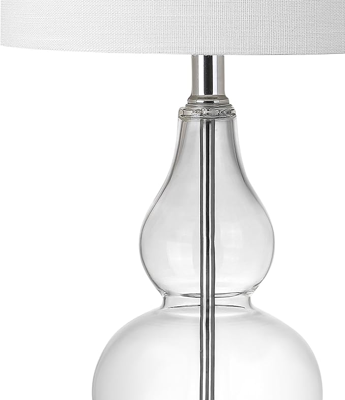 JONATHAN Y 20.5" Clear Glass Table Lamp, Modern Gourd Bedside Nightstand Lamp for Bedroom, Living Room, White Linen Shade, LED Bulb Included (JYL1028E)