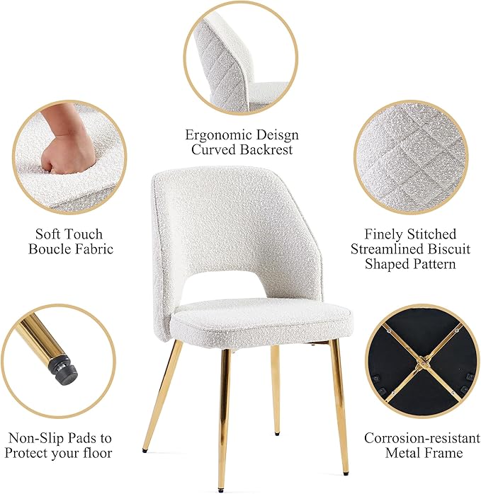 NORDICANA 5-Piece Dining Table Set for 4 - Space Saving 37-Inch Round Table and Chairs, 4 Seaters Dining Set with Upholstered Dining Chairs (Beige)