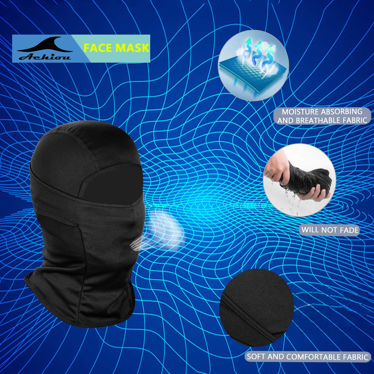 Achiou Ski Mask for Men Women, Summer Balaclava Face Mask, Shiesty Mask UV Protector Lightweight for Motorcycle Snowboard Black