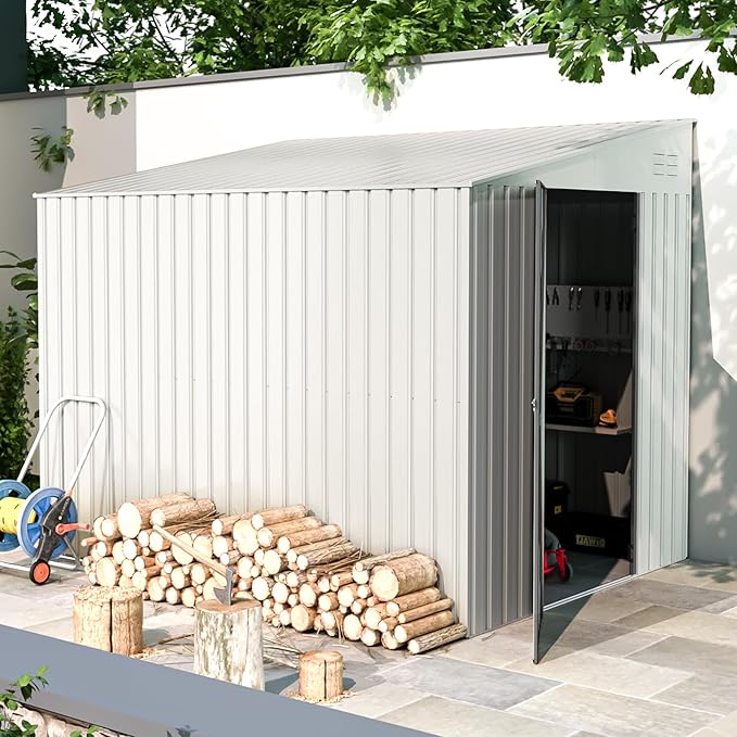 AECOJOY Outdoor 6x8 Metal Shed, Small Storage Shed & Outdoor Cabinet for Backyard, Patio in White