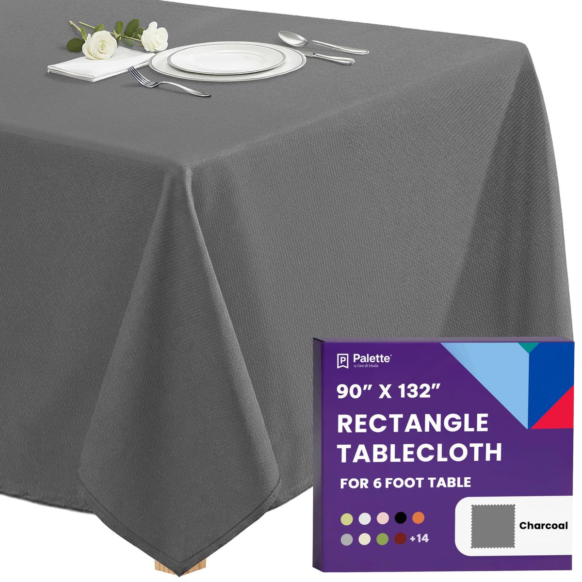 Gee Di Moda Rectangle Tablecloth - 90 x 132 Inch Black Table Cloth for 6 Foot Tables with Floor-Length Drop - Heavy Duty Washable Fabric for Holiday Party, Dinner, Weddings & Baby Shower