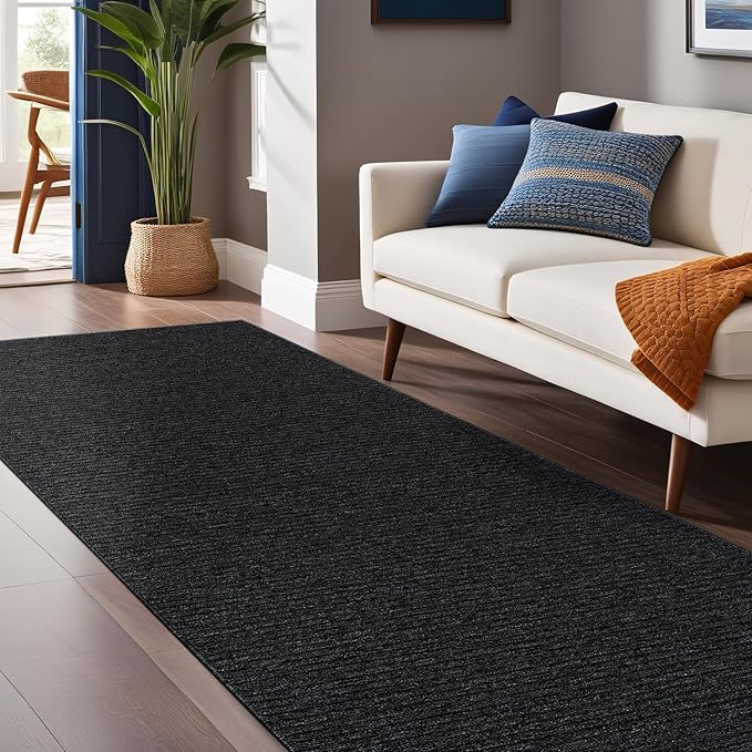 Non Slip Dark Gray Solid Rubber Back Thing Runner Rugs for Living Room 2x7 for Kitchen, Rug for Bedroom and Hallway, Stain Resistant Easy Cleaning Non Shedding Carpet Dark Gray 2 x 7