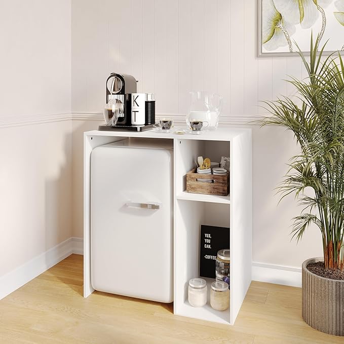 Flash Furniture Lotus Mini Fridge Shelf Organizer, Space Saving Over Shelf for Mini Fridge with Dual Cubby Spaces, Engineered Wood, 33.75" W, White