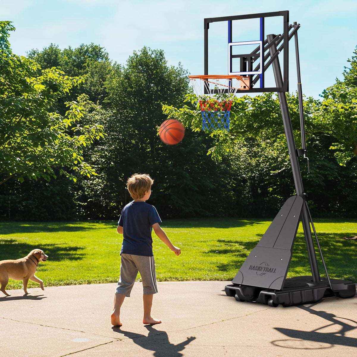 Asbest Adjustable Basketball Hoop Outdoor 10FT with 44/48 Inch Backboard, Portable Basketball Hoops & Goals Outdoor with Stepless Crank, for Youth Adults Kids