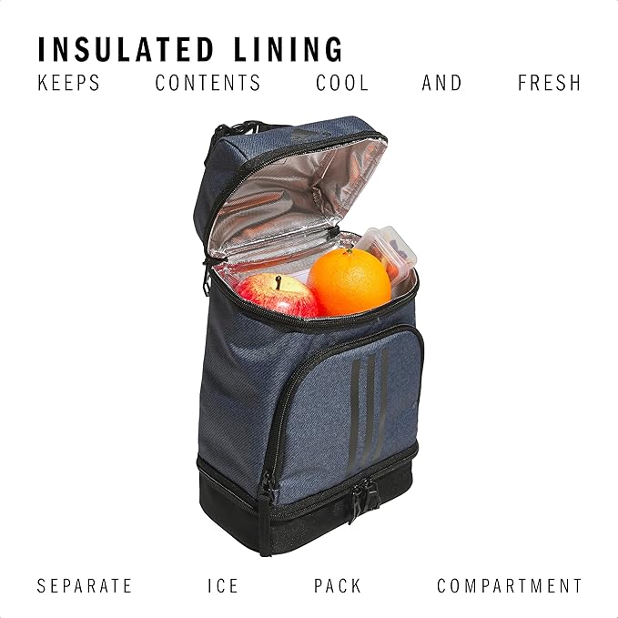 adidas Excel Insulated Lunch Bag, Cooler with Zipper, Pocket for Ice Pack, and Clip, Temperature Control Insulation