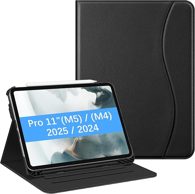 Fintie Folio Case for iPad Pro 11-inch (M5) 2025 / (M4) 2024 - Multiple Angles Viewing Stand Protective Cover with Pencil Holder & Pocket, Auto Wake/Sleep, Black