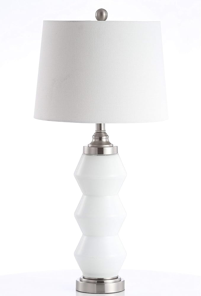 SAFAVIEH Lighting Collection Jayce Modern Contemporary White/ Nickel 29-inch Bedroom Living Room Home Office Desk Nightstand Table Lamp (LED Bulb Included)