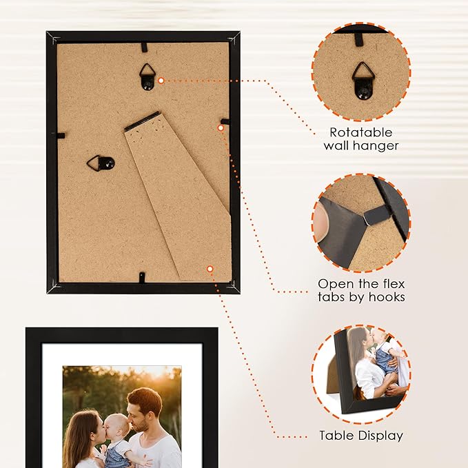 FIXSMITH 5x7 Picture Frame Set of 4, Photo Frame with HD Plexiglass, Display Pictures 4x6 with Mat or 5x7 Without Mat Multi Picture Frames Collage for Tabletop or Wall Display, Black
