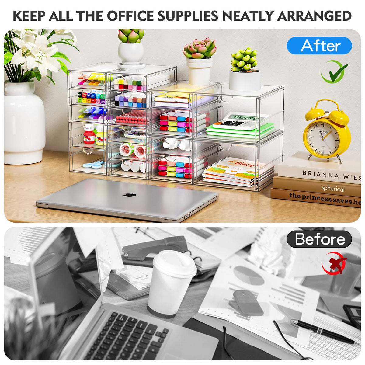 Acrylic Makeup Organizer with 13 Drawers, Bathroom Counter Organizer, Acrylic Organizers, Desk Organizer, Office Supplies, Storage Drawers for Cosmetic, Pencil, Coffee, etc 3 Pack