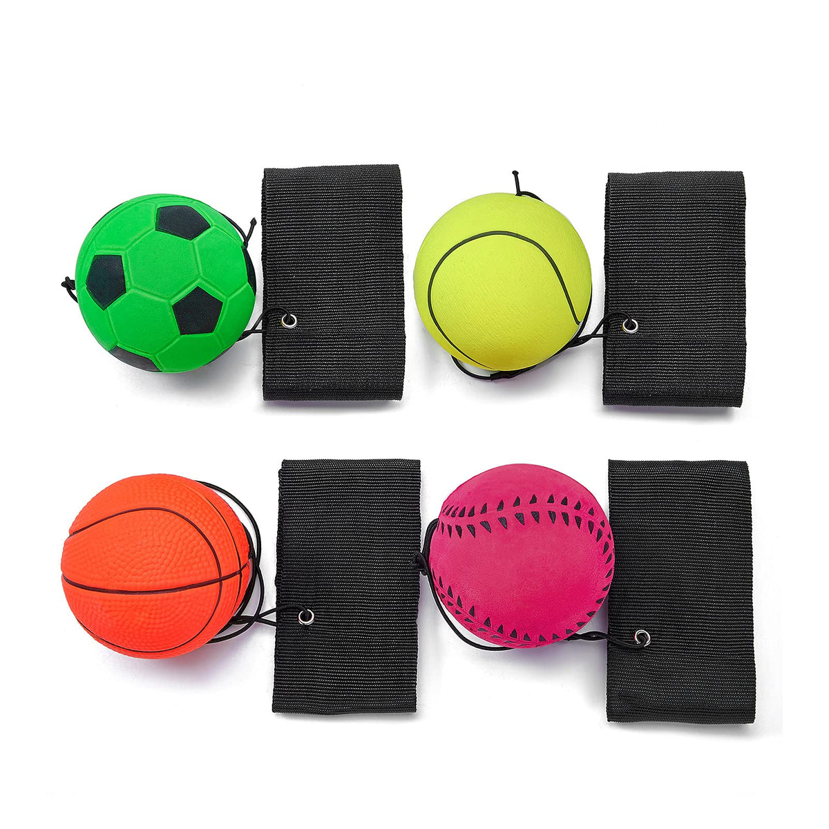 ZUYEE 4/8/16 Pack 2.36 Inch Wrist Return Wristband Ball Rubber Rebound Bouncy Sport Ball (Basketball, Baseball, Soccer,Tennis) on Elastic String Wrist Exercise or Play,Gift Toy for Kids Teens Adults