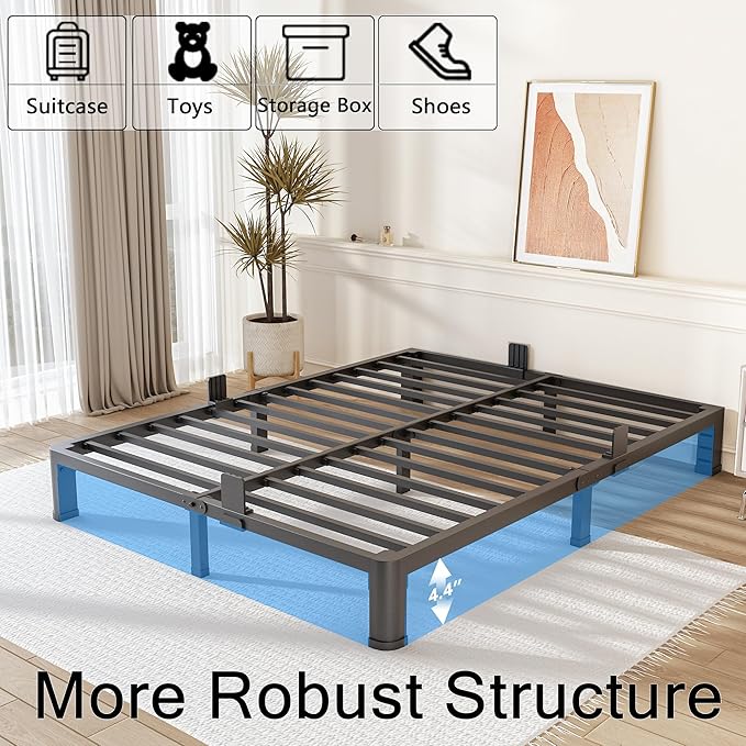 FUIOBYVV 6 Inch King Bed Frame with Rounded Corner and Headboard Hole Mattress Retainers 3500 LBS Metal Heavy Duty Steel Slats Support No Box Spring Needed Platform Noise Free Easy Assembly