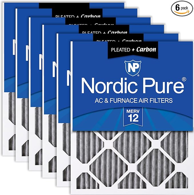 Nordic Pure 16x25x1 Furnace Air Filters MERV 12 Pleated Plus Carbon 6 Pack