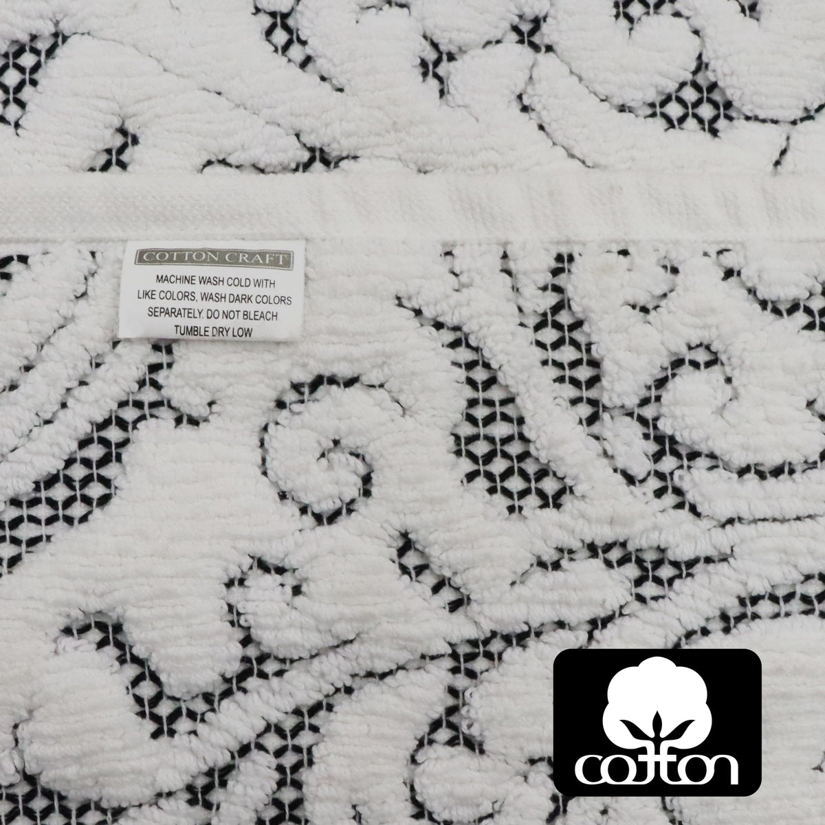 COTTON CRAFT Bath Tub Mat - 1 Pack Sculpted Damask Terry Jacquard Step Out Floor Mat - Heavyweight 1100 GSM Low Lint Absorbent Luxury Bathroom Mat - Shower Rug -Not a Bathroom Rug - 21 x 34 - Black