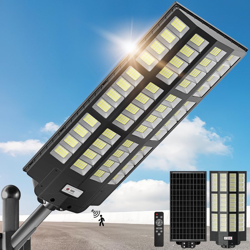 OKPRO 15000W Solar Street Light, 7000K Solar Lights Outdoor Waterproof Motion Sensor, Solar Security Light IP66 Waterproof, Solar Street Lights Outdoor Dusk to Dawn for Parking Lot, Yard, Farm(2Pack)