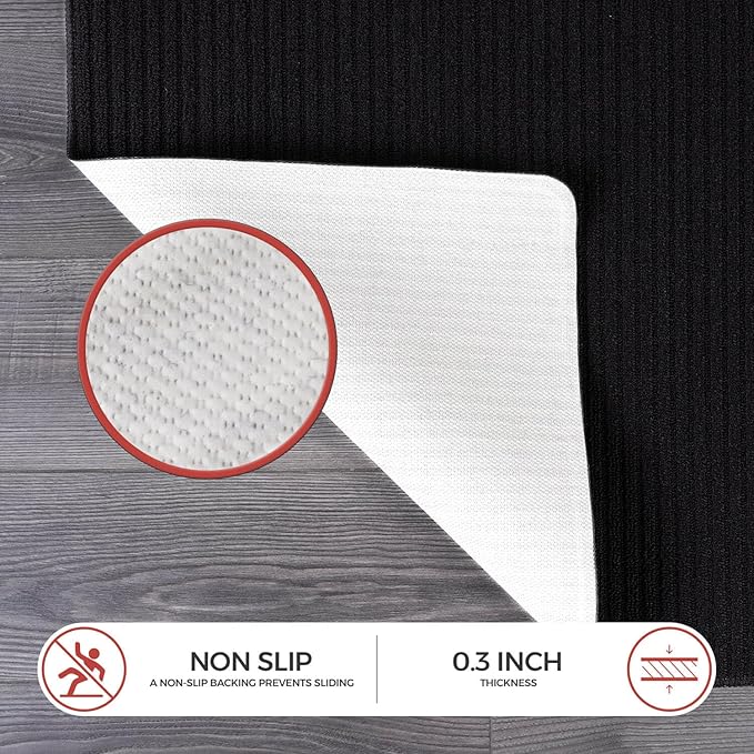 Non Slip Black Solid Rubber Back Thing Runner Rugs for Living Room 2x5 for Kitchen, Rug for Bedroom and Hallway, Stain Resistant Easy Cleaning Non Shedding Carpet Black 2 x 5