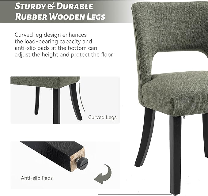 VKNOW Wooden Dining Chairs Set of 6, Modern Fabric Upholstered Dining Room Chair Kitchen Chairs, Farmhouse Dinner Chair for Kitchen Dining Room, Green-Black Legs