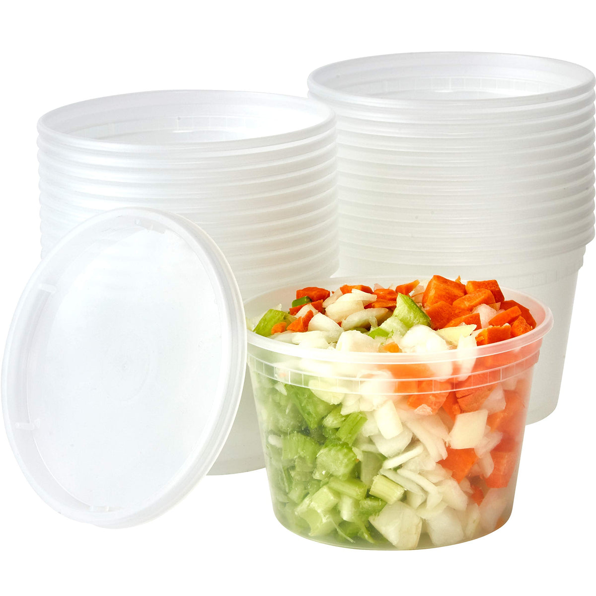 Deli-Grade BPA-Free 12oz Plastic Containers with Lids 48ct. Leakproof Microwavable Portion Container for To-Go Orders, Food Prep and Storage. Reusable Takeout Cups for Restaurant, Cafe and Catering.