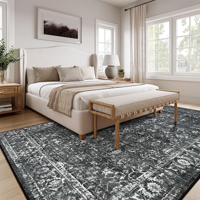 Lahome 8x10 Area Rugs for Living Room Washable Rugs 8x10 Black Large Rug Indoor Carpet, Vintage Distressed Rug Soft Non Slip Area Rug for Bedroom Dining Room Home Office(8 x 10, Black/Grey)