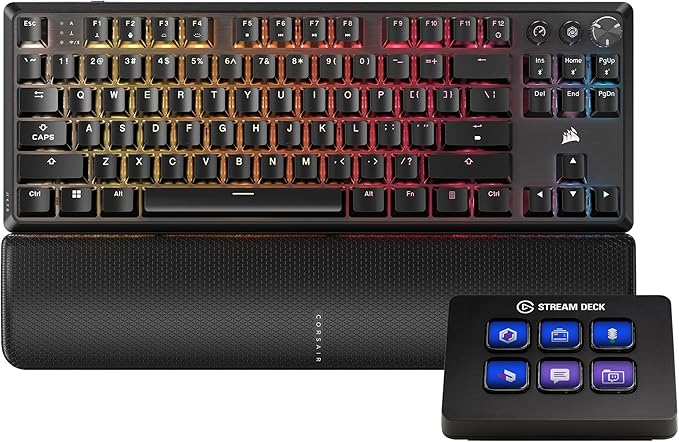 Corsair K70 CORE TKL Wireless + Elgato Stream Deck Mini Bundle - Mechanical Tenkeyless Gaming Keyboard with Studio Controller for Zoom, Teams, PowerPoint, MS Office etc, Compatible with PC/Mac