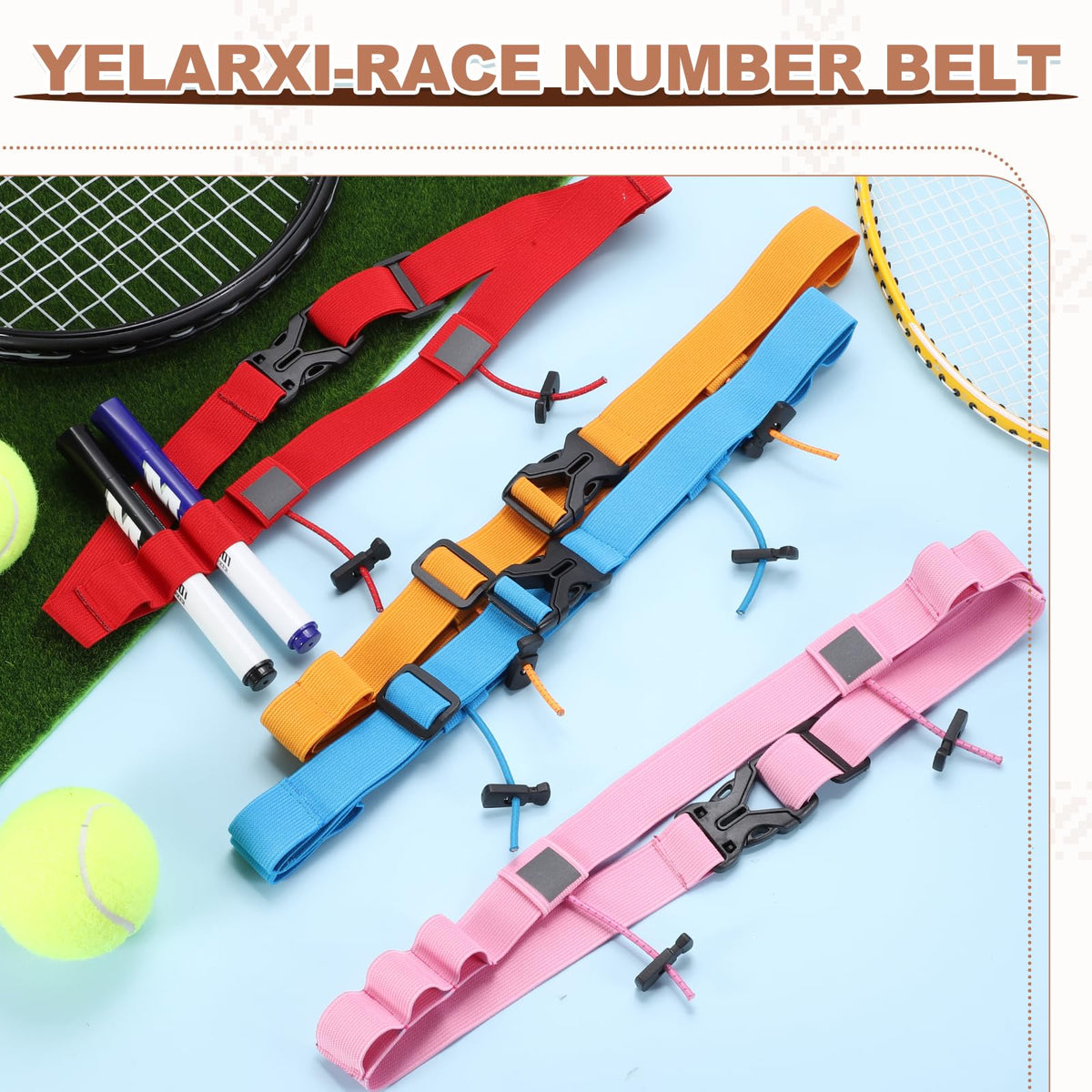 YELARXI Bib Belt, Race Belt Triathlon Running Number Holder Elastic Comfortable with 6 Gel Loops, Sport Race Bib Holder 2Pcs, Green for Runners/Marathon/Cycling