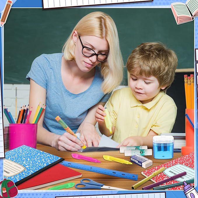72 Pcs School Supplies Gift Box Set, Back to School Supplies Primary Middle College Bundle Essential Stuff Bulk Pen Notebook Colorful Stationery for Teacher Student Classroom